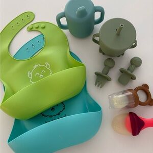 Green and Blue Kids Silicone Feeding Set